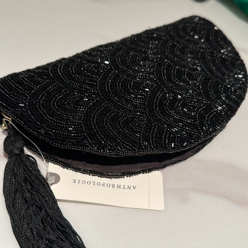 Anthropologie Black Beaded Sequin Clutch Bag (New with Tag)